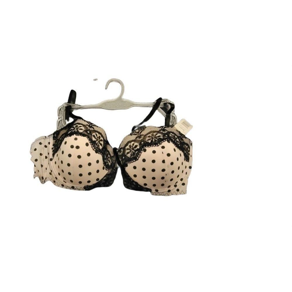Hers By Herman Womens Peach Black Polka Dots Lace Padded Lingerie Bra Size 36C